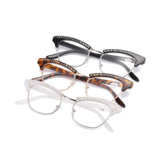 Retro Elegant Cat Eye Rhinestone 1.50 Reading Glasses - NEW Rockabilly Readers - Picture 2 of 5